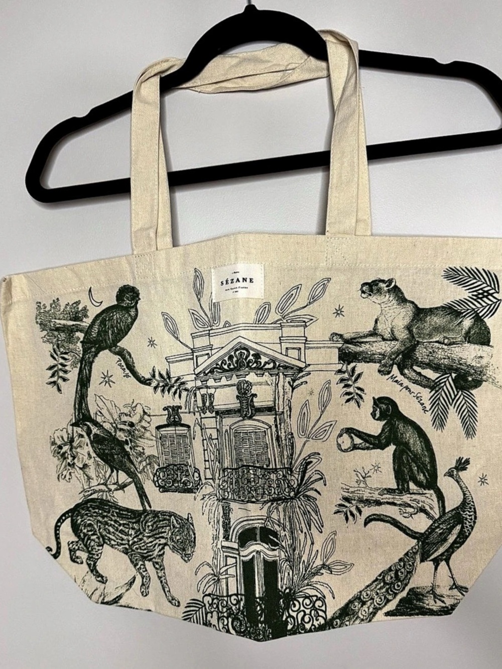 SΓ©zane Printed Animal Tote in Cream & Green - never used